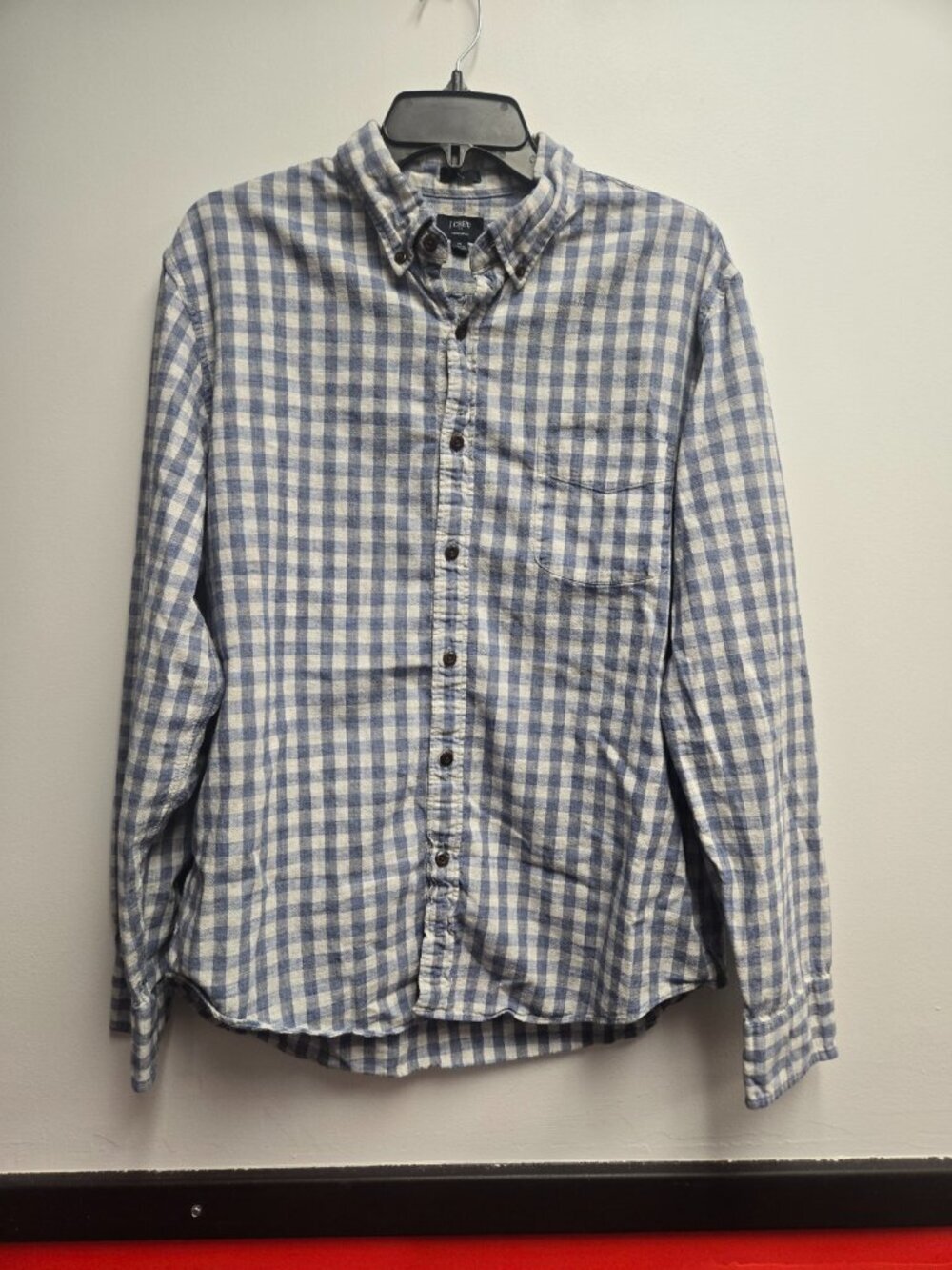 J. Crew Mens XL Slim Fit Shirt Blue White Gingham Plaid Long Sleeve Button Down